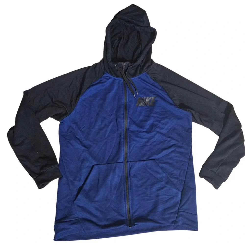 Nike Dri-FIT Mens Full Zip Hoodie Blue Black Colorblock Jacket L 931792 478
